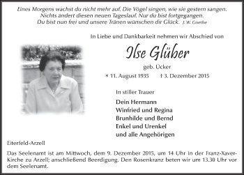 Traueranzeige von Ilse Glüber 