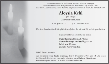 Traueranzeige von Aloysia Kehl 