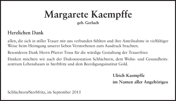 Traueranzeige von Margarethe Kaempffe 