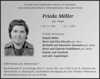 Traueranzeige von Frieda Möller 