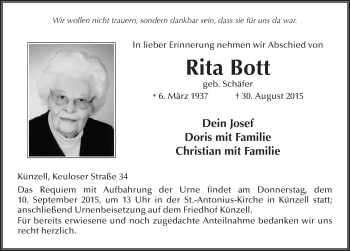 Traueranzeige von Rita Bott 