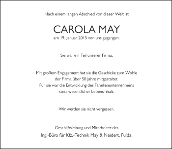 Traueranzeige von Carola May 