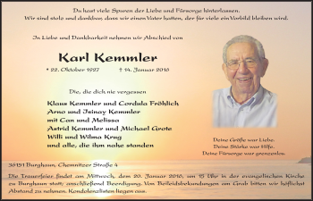 Traueranzeige von Karl Kemmler 
