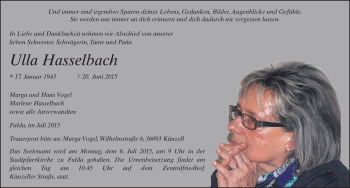 Traueranzeige von Ulla Hasselbach 