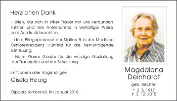 Traueranzeige von Magdalena Deinhardt 