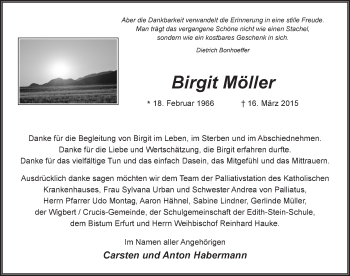 Traueranzeige von Birgit Möller 