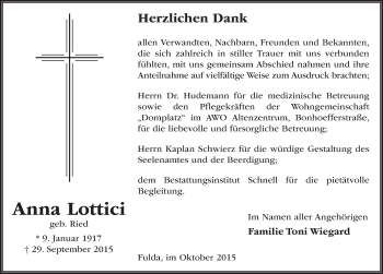 Traueranzeige von Anna Lottici 