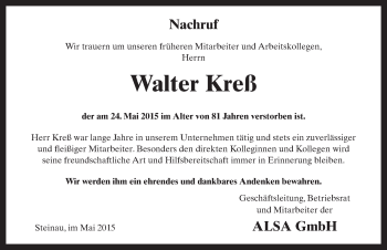 Traueranzeige von Walter Kreß 