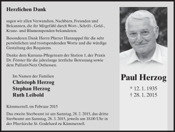 Traueranzeige von Paul Herzog 