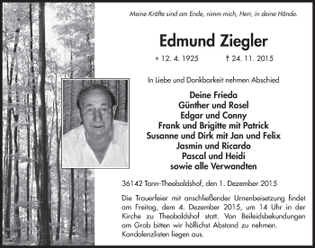 Traueranzeige von Edmund Ziegler 