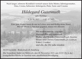 Traueranzeige von Hildegard Gutermuth 