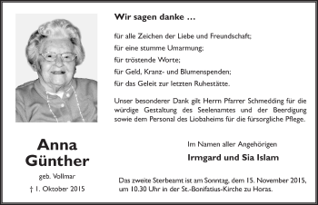 Traueranzeige von Anna Günther 