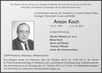 Traueranzeige von Anton Koch 