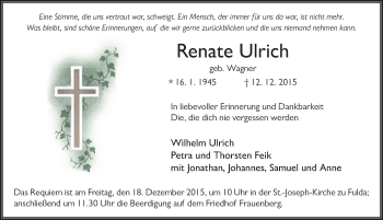 Traueranzeige von Renate Ulrich 