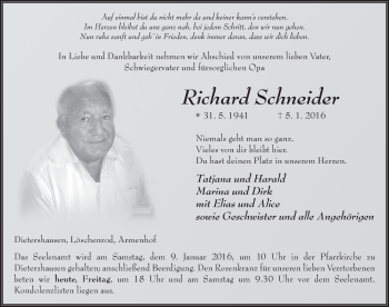 Traueranzeige von Richard Schneider 