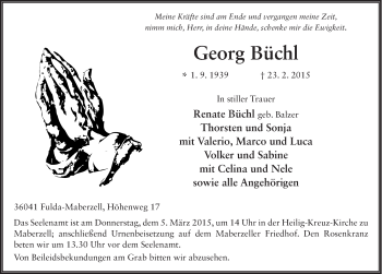 Traueranzeige von Georg Büchl 