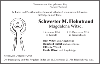 Traueranzeige von Magdalena Witzel 