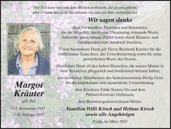 Traueranzeige von Margot Kräuter 