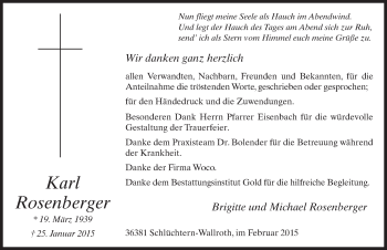Traueranzeige von Karl Rosenberger 