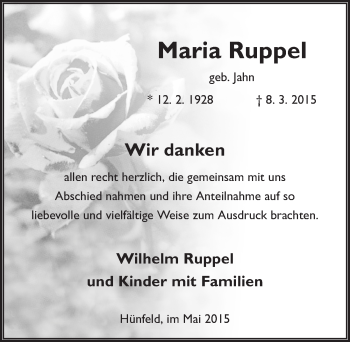 Traueranzeige von Maria Ruppel 