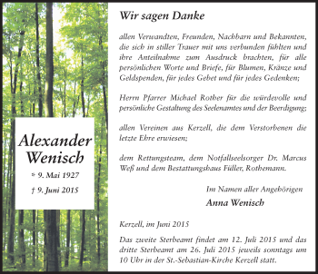 Traueranzeige von Alexander Wenisch 