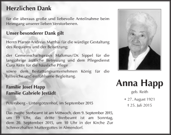 Traueranzeige von Anna Happ 