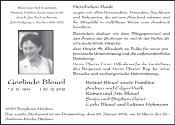 Traueranzeige von Gerlinde Bleuel 