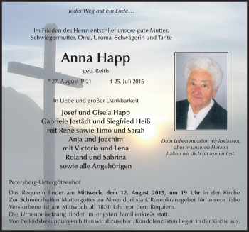 Traueranzeige von Anna Happ 