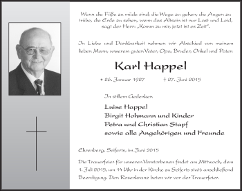 Traueranzeige von Karl Happel 