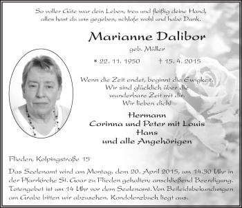 Traueranzeige von Marianne Dalibor 