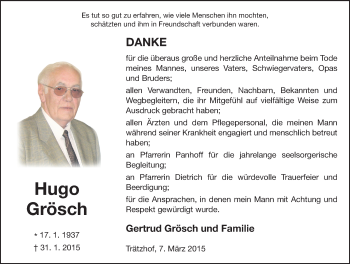 Traueranzeige von Hugo Grösch von Fuldaer Zeitung