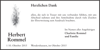 Traueranzeige von Herbert Rommel 