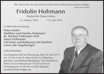 Traueranzeige von Fridolin Hohmann 