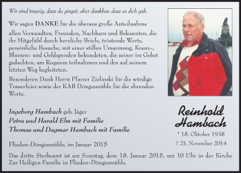 Traueranzeige von Reinhold Hambach 