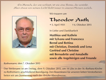 Traueranzeige von Theodor Auth 