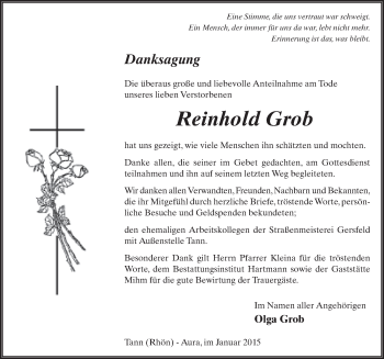 Traueranzeige von Reinhold Grob 