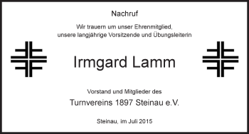 Traueranzeige von Irmgard Lamm 