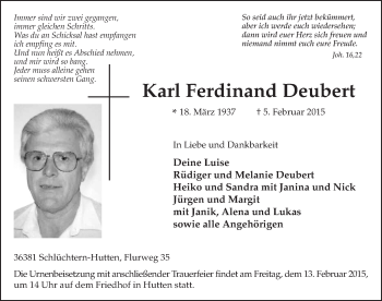 Traueranzeige von Karl Ferdinand Deubert 