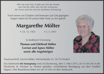 Traueranzeige von Margarethe Mölter 