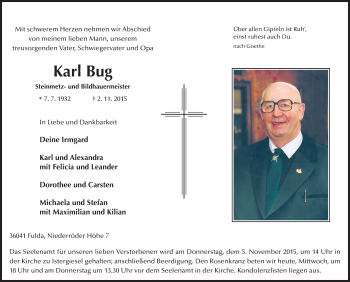 Traueranzeige von Karl Bug 