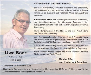 Traueranzeige von Uwe Böer 