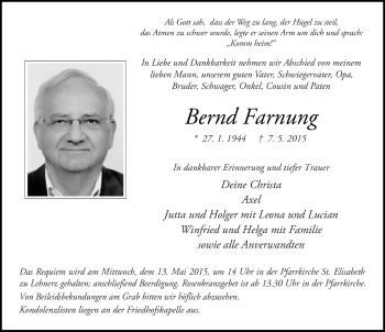 Traueranzeige von Bernd Farnung 