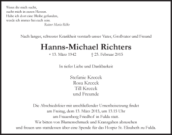 Traueranzeige von Hanns-Michael Richters 