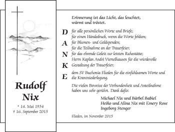 Traueranzeige von Rudolf Nix 