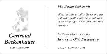 Traueranzeige von Gertraud Beckenbauer 