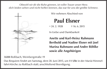 Traueranzeige von Paul Elsner 