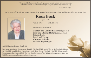 Traueranzeige von Rosa Bock 