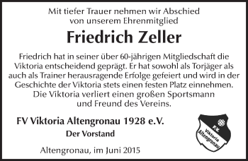Traueranzeige von Friedrich Zeller 