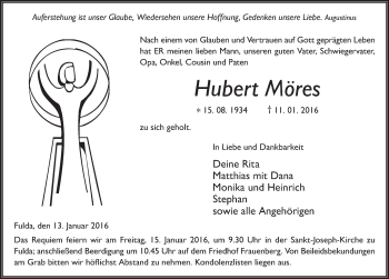 Traueranzeige von Hubert Möres 