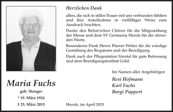 Traueranzeige von Maria Fuchs 